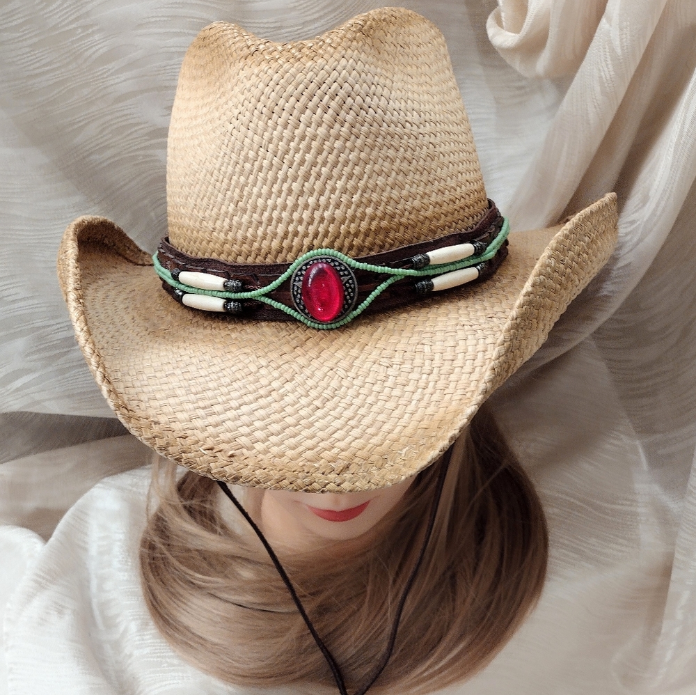 New Women's Bullhide Western Straw Hat Med. Custom Hat Band, Chin Strap